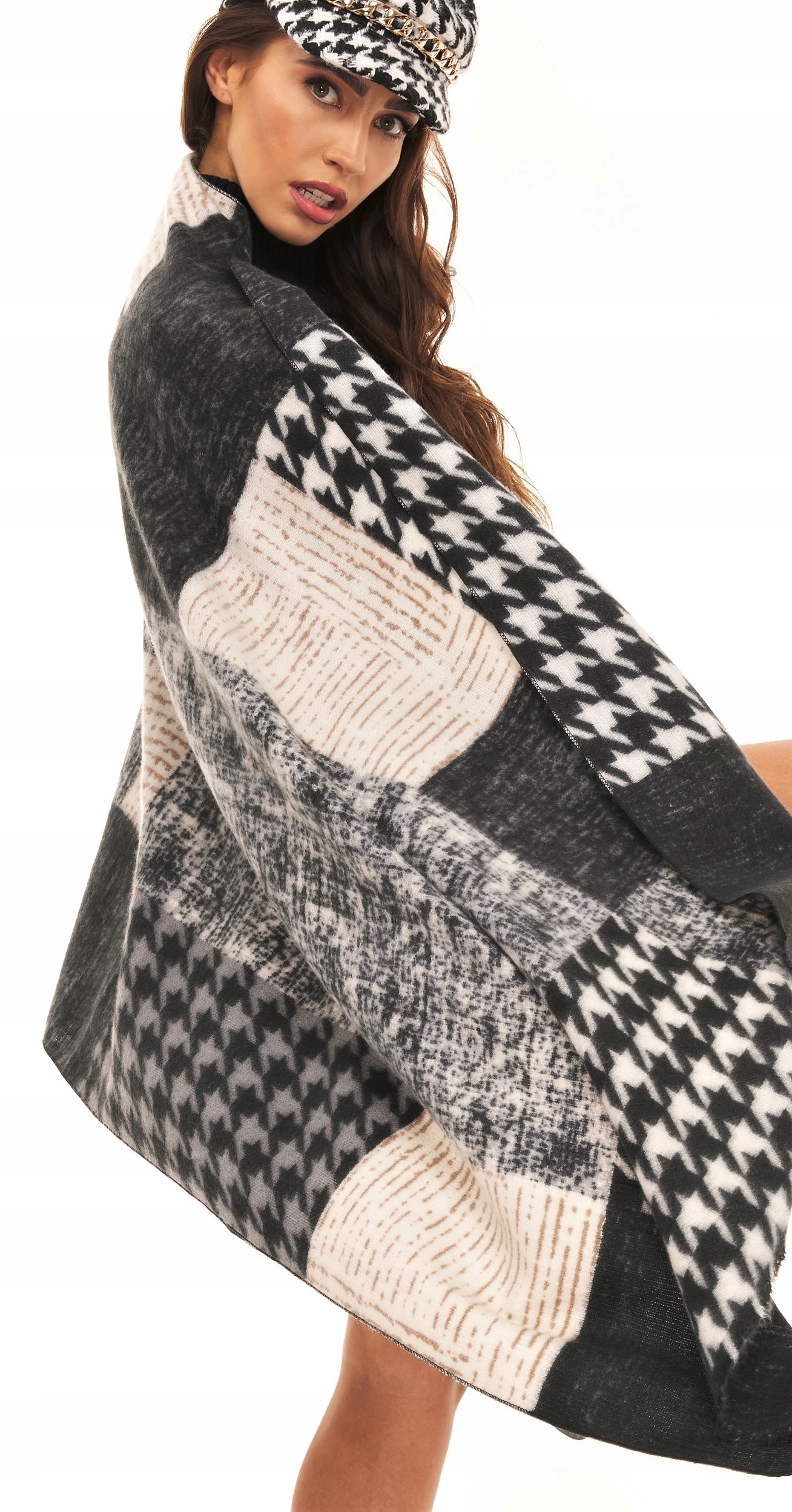 SZAL SZALIK DAMSKI CIEPŁY miękki jesienny na zimę zimowy w pepitkę pepitka Kolor czarny