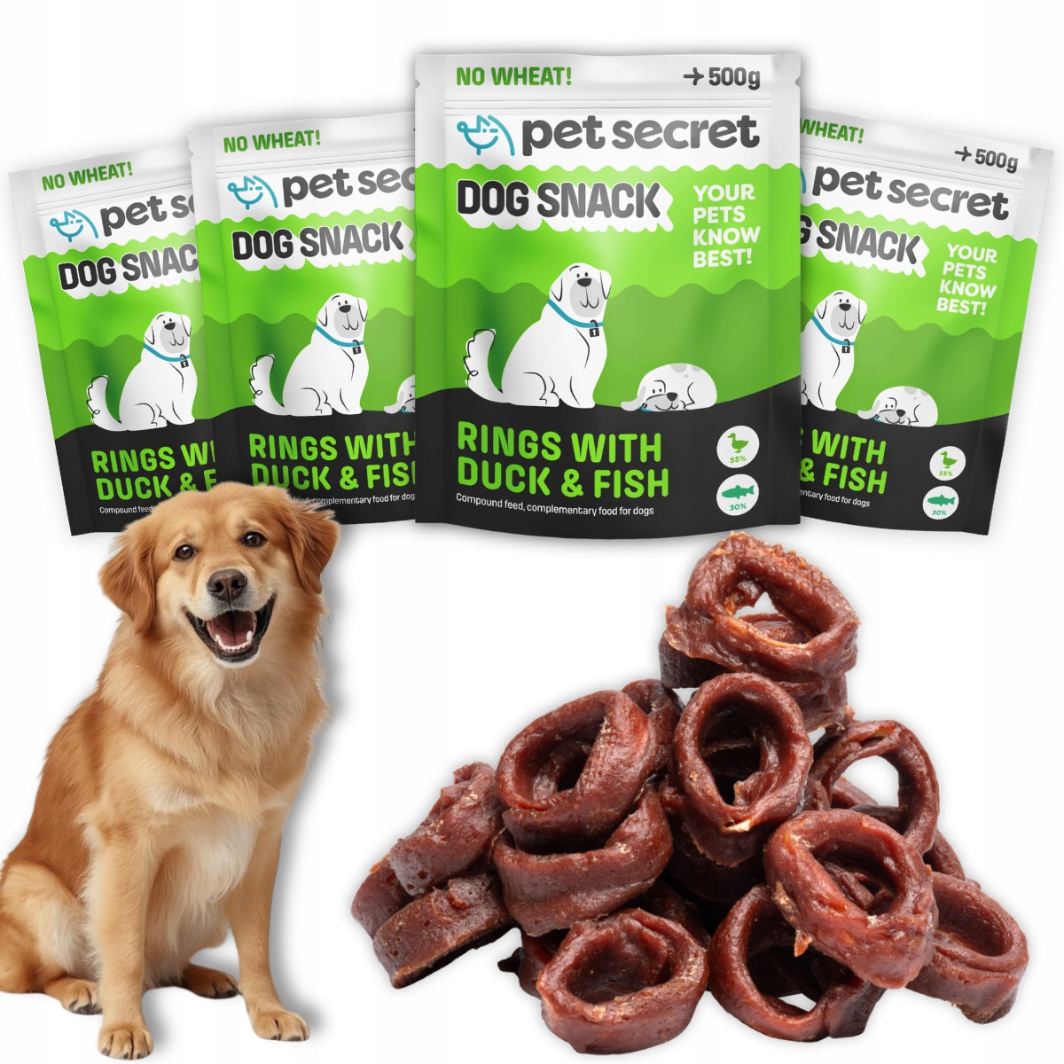 Pochoutky pro psa 4x500g Masové kroužky z kachny a ryby Pet Secret Kruhy