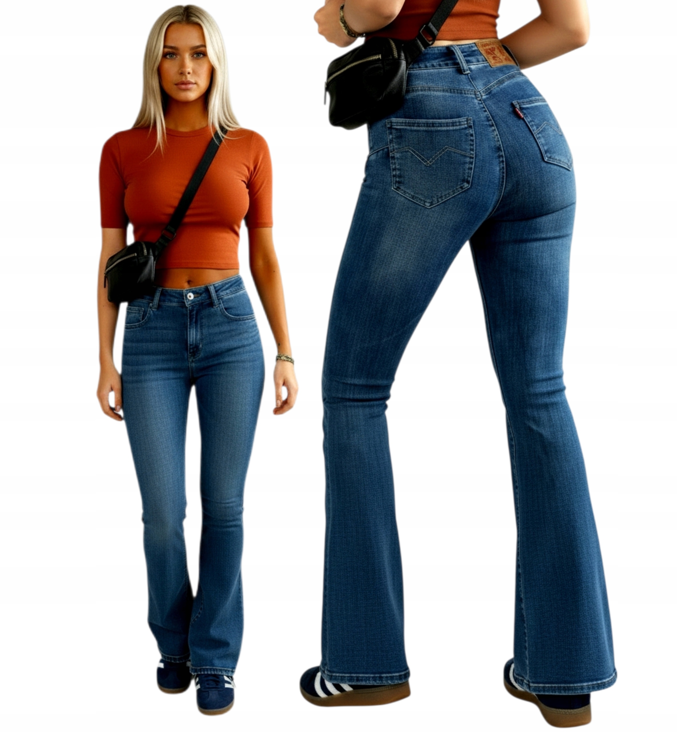 Modne Spodnie Jeansy Dzwony Flare Fit Modelujące Push Up rozmiar 40 L Pl