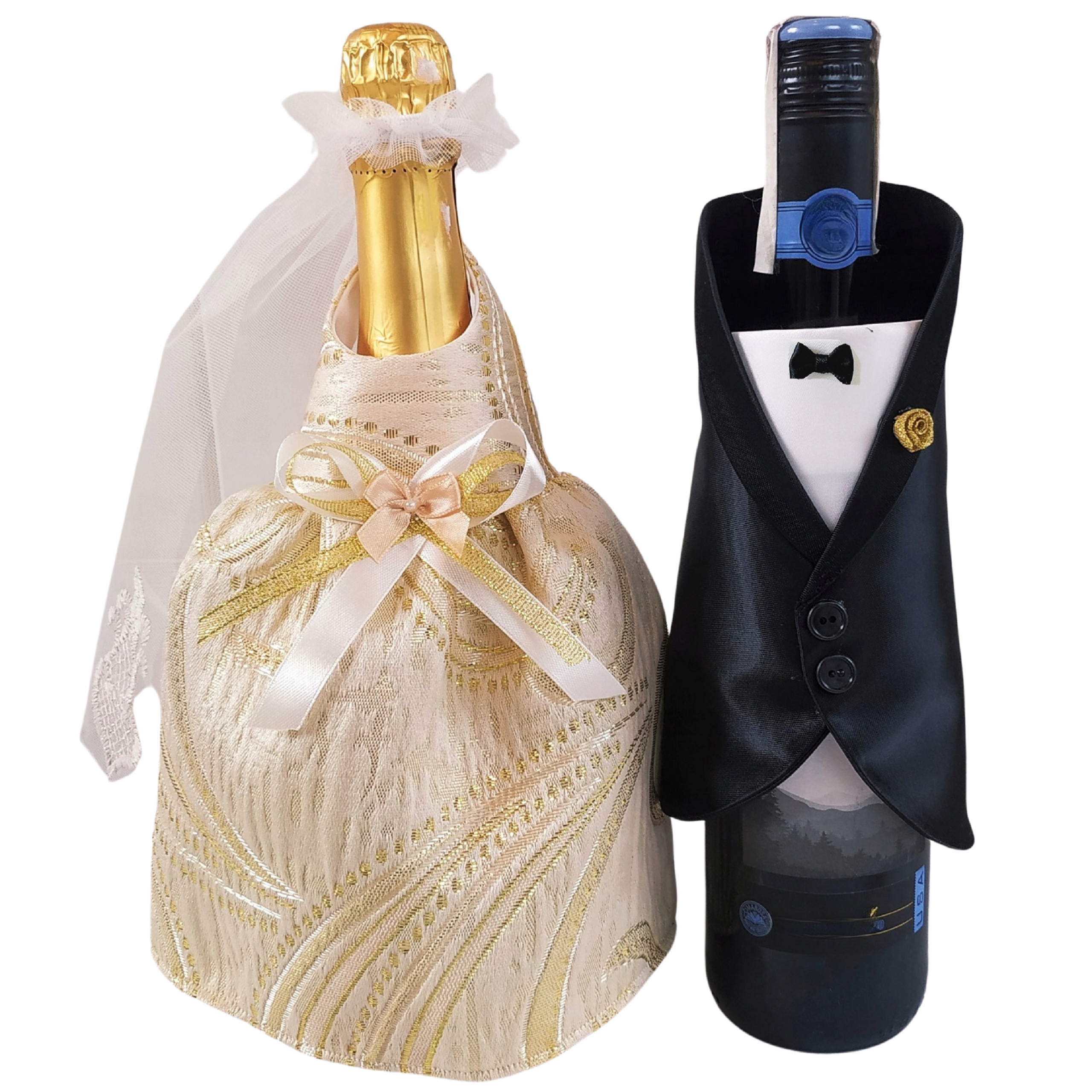 Zlatý dekorační obal na láhev Přívěsky svatební oblečení na alkohol
