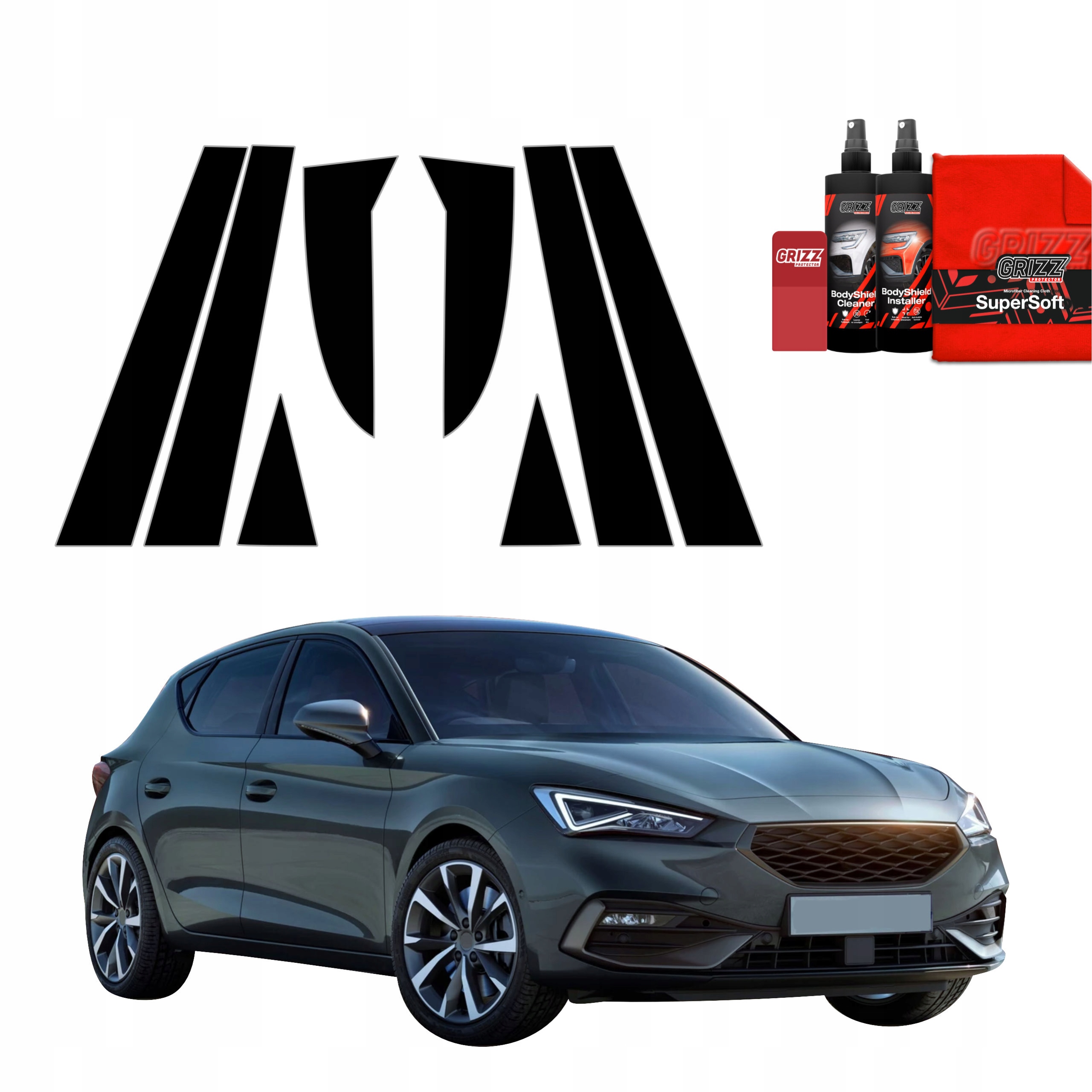 8v1 Černá fólie na sloupky pro Seat Leon (2024-2025)