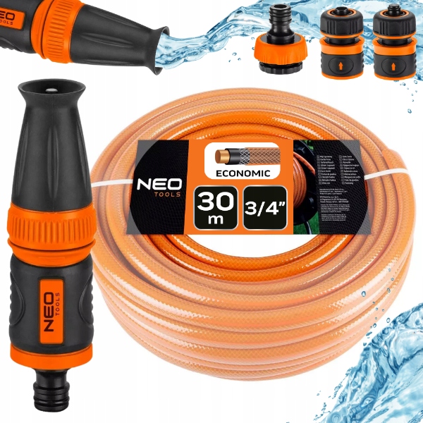 Neo Wąż ogrodowy 3/4"x30m Zraszacz Prosty Złączki Przyłącze Do Kranu