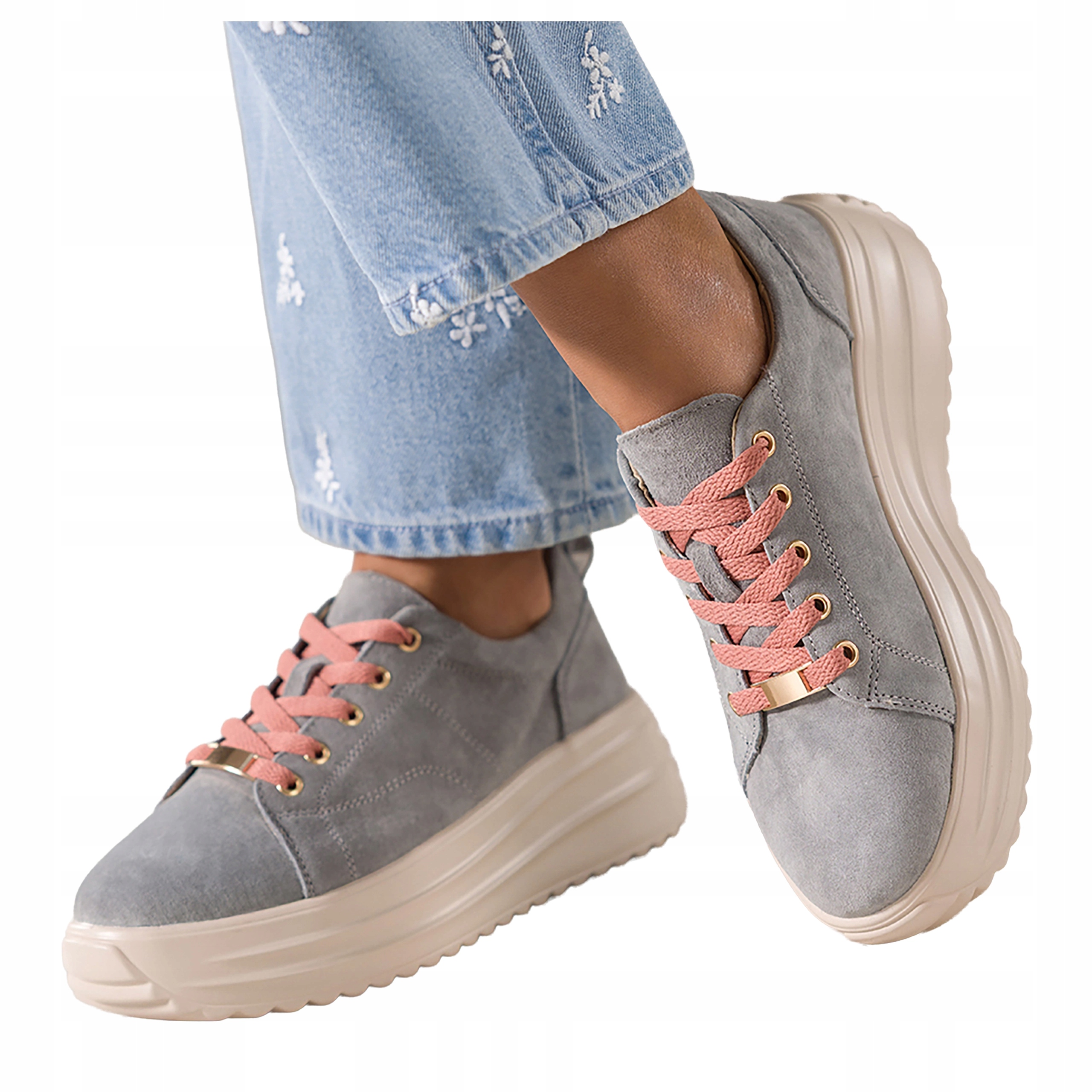 Šedé dámské šněrovací tenisky Creepersy na platformě, kožené, velikost 41