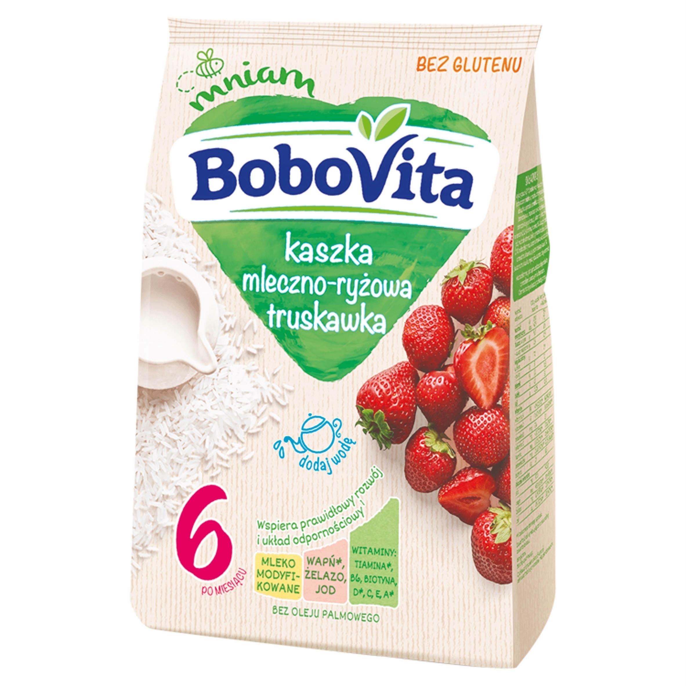 BOBOVITA KASZKA MLECZNO-RYŻOWA TRUSKAWKA BEZGLUTENOWA 6M+ 230G