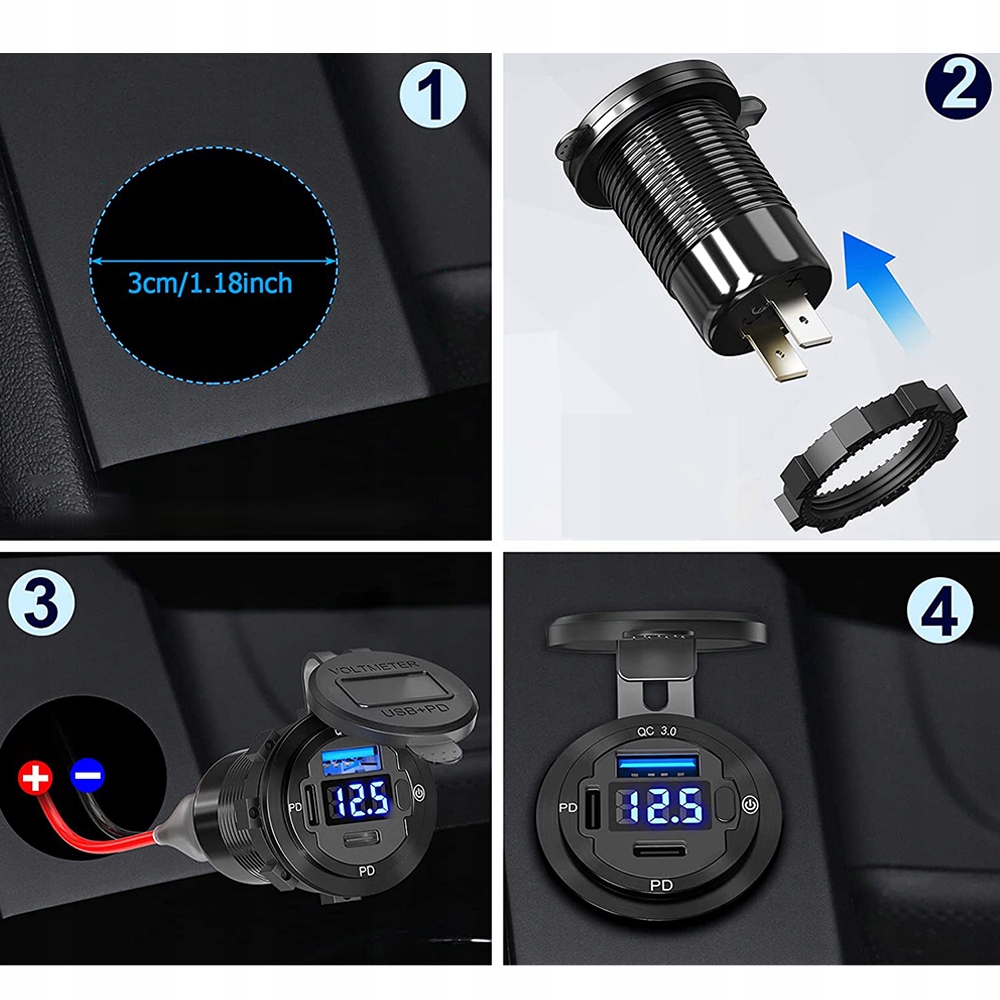 Woltomierz samochodowy ładowarka USB QC3.0 2PD 20W EAN (GTIN) 0191491584657
