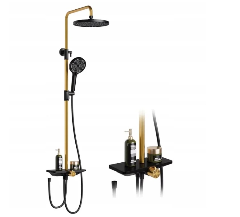 Kúpeľňový sprchový set z nehrdzavejúcej ocele s poličkou