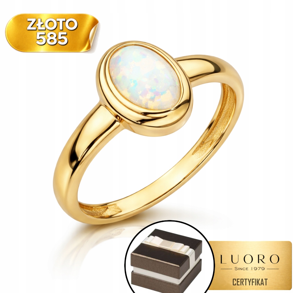 Prstýnek 585 14K S Opálem Ovalny Hladký Elegantní Rám R16