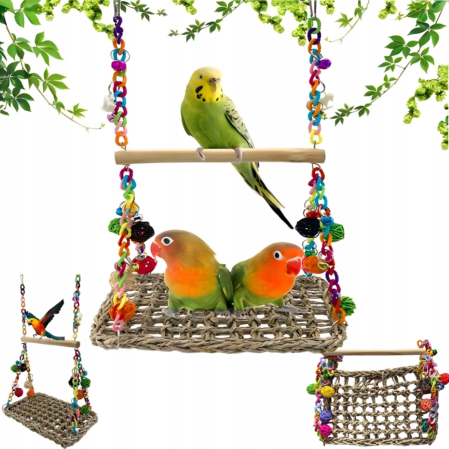 Levně Hračky Pro Papoušky Ptáků Ratanová Houpačka Do Klece Přírodní Materiály