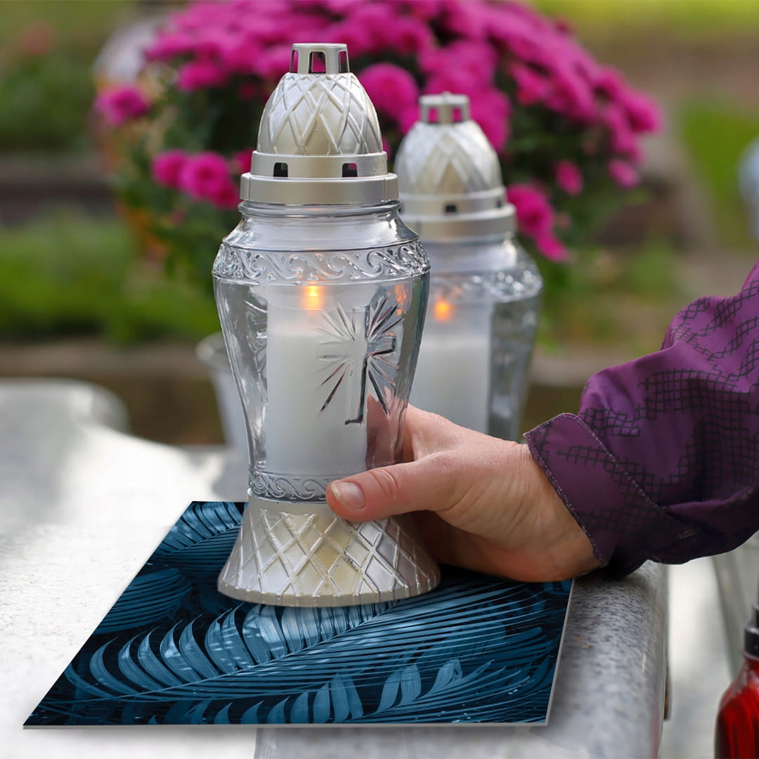 SZKLANA PODSTAWKA POD ZNICZE 60x20cm Liście 382c Szerokość produktu 20 cm