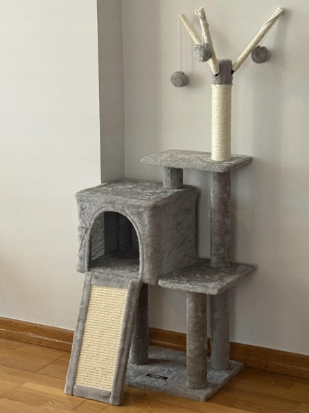 Škrabadlo Pro Kočky 118 cm 4 Úrovňové Pelíšek Škrabací Sloupky Stabilní