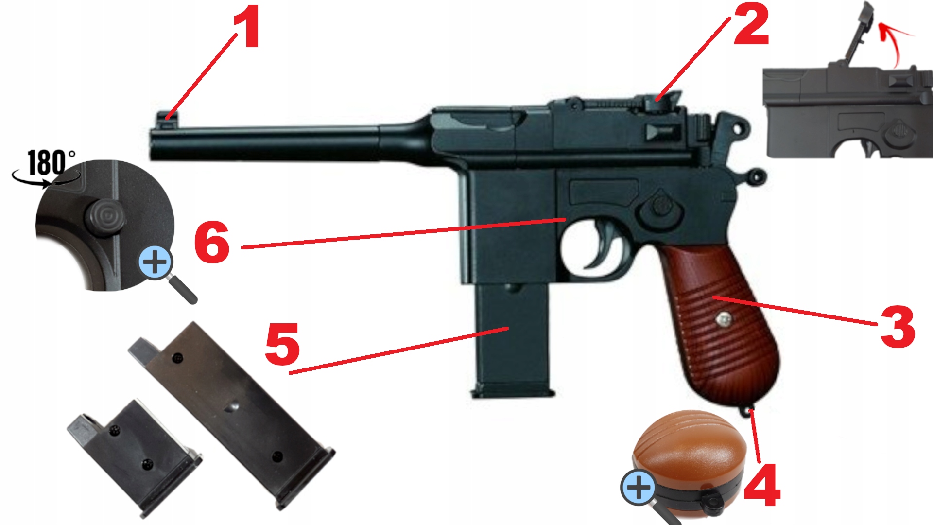 Pistolet Metalowy Na Kulki MAUSER C96 Replika ASG 100% Metal GRANAT 800 szt Marka inna