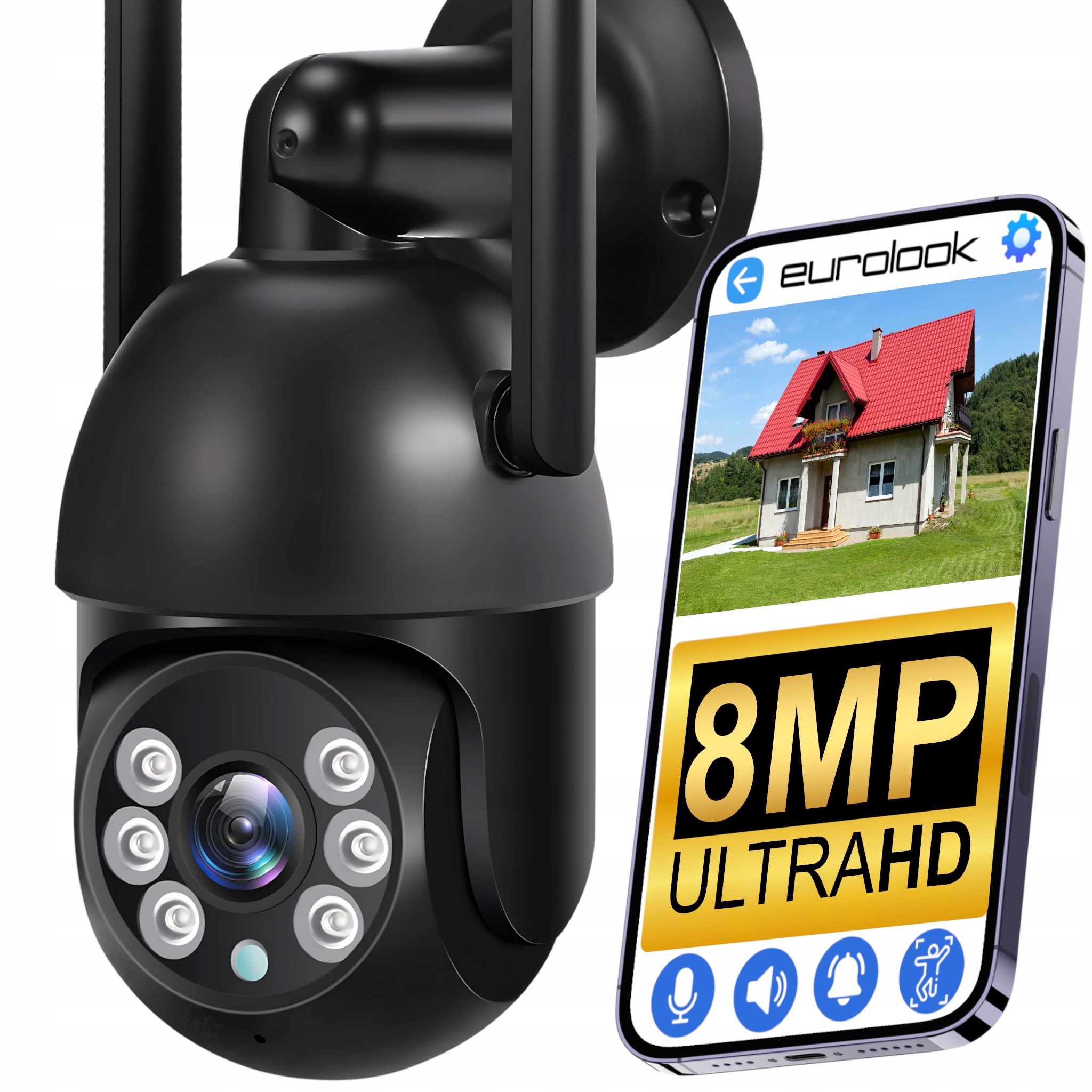 Bezdrátová venkovní otočná WiFi kamera 8MPx Uhd Tuya Oznámení