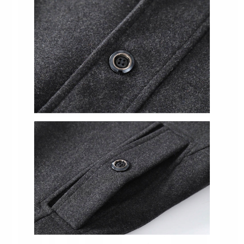 MĘSKI ZIMOWY GRUBY WEŁNIANY PŁASZCZ Z KLAPĄ D Wzór dominujący bez wzoru