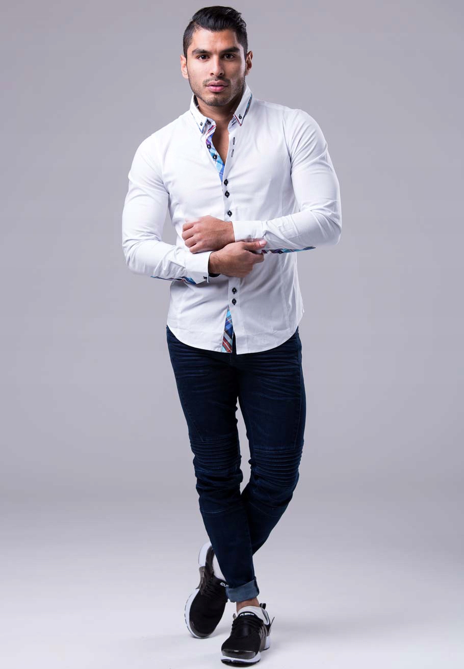 Koszula Męska Elegancka Biała Ślub Prezent Wesele Rozmiar XXL