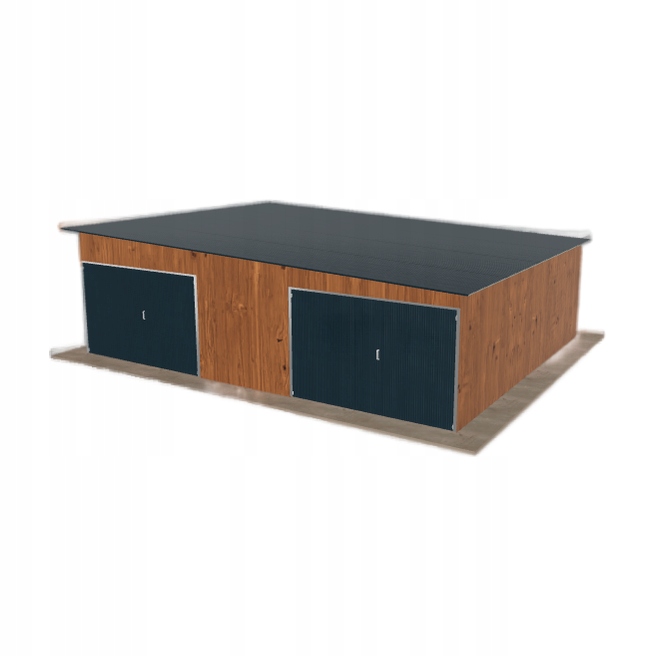 Plechová garáž 8x6.5 m, dvoupolohová, spád vpravo, zlatý dub