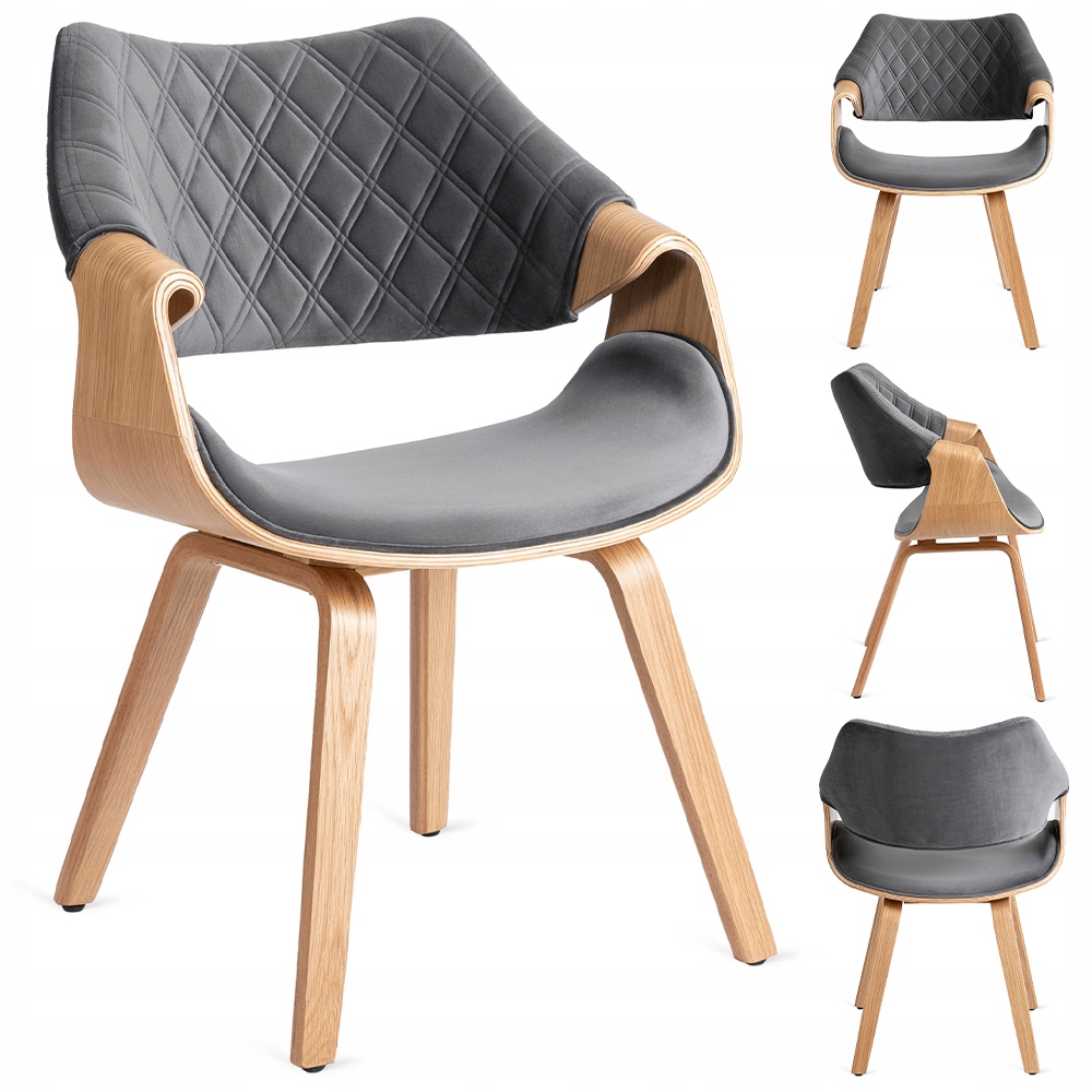 Čalouněná dřevěná židle do obývacího pokoje, jídelny, loftu velurová šedá Luise