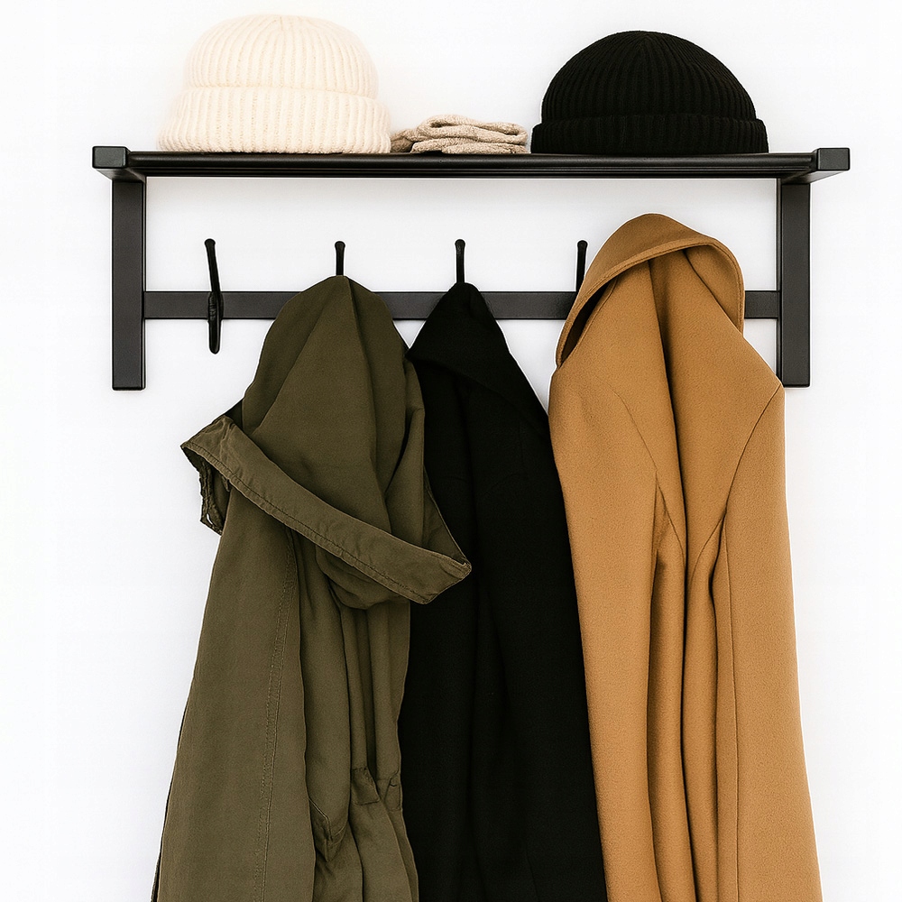 Závěsný Věšák Na Oblečení S Poličkou 50 CM Loft Nástěnný Výrobek Polský Vruty