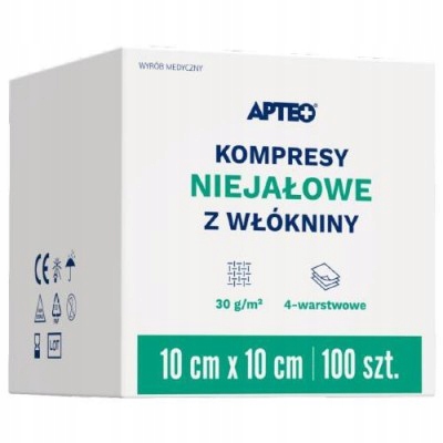 

Kompresy niejałowe z włókniny 10x10 cm, 100 sztuk