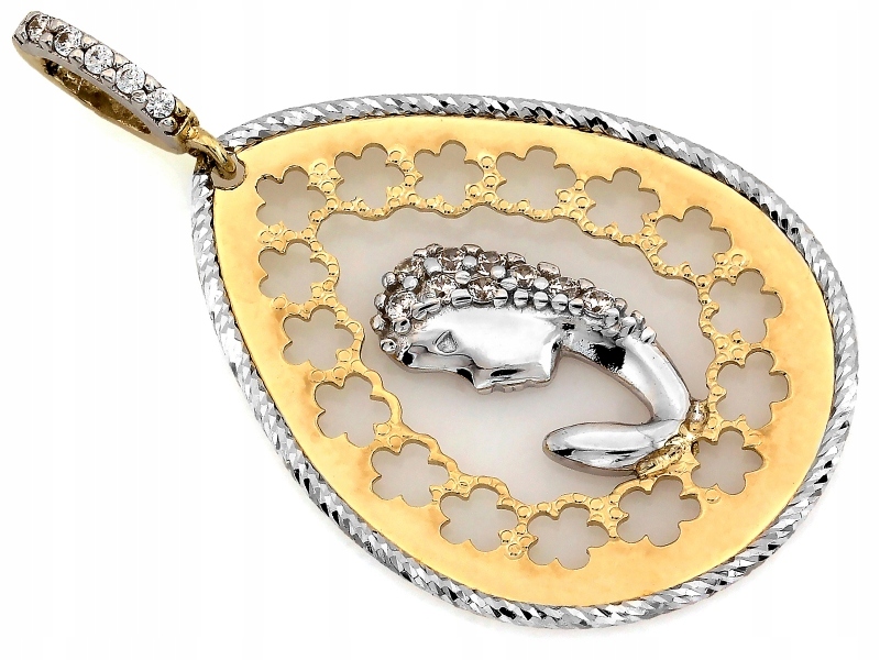 Zlatý elegantní medailon Panna Maria 585 14k 1.81g zirkony dárek
