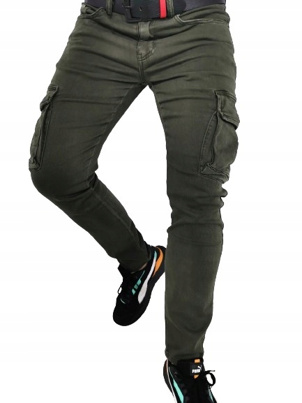 Pánské zelené khaki kalhoty kapsáče zúžené 38