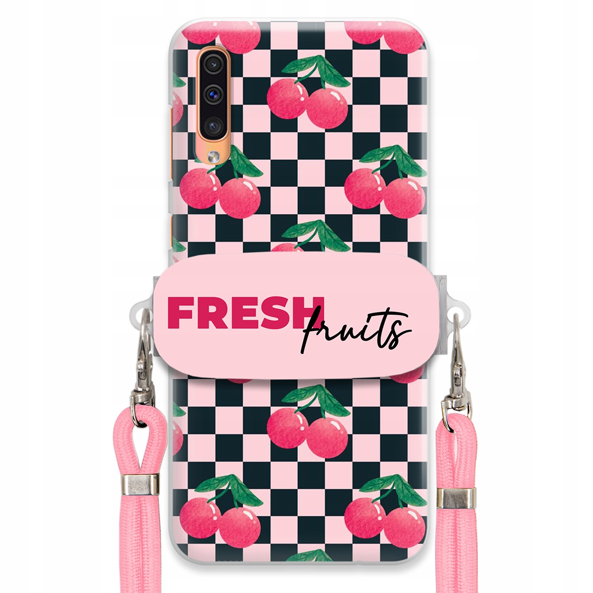 Puzdro pre Samsung A50s Vodítko Pink Crossbody Šachovnicový držiak Fresh Fruits