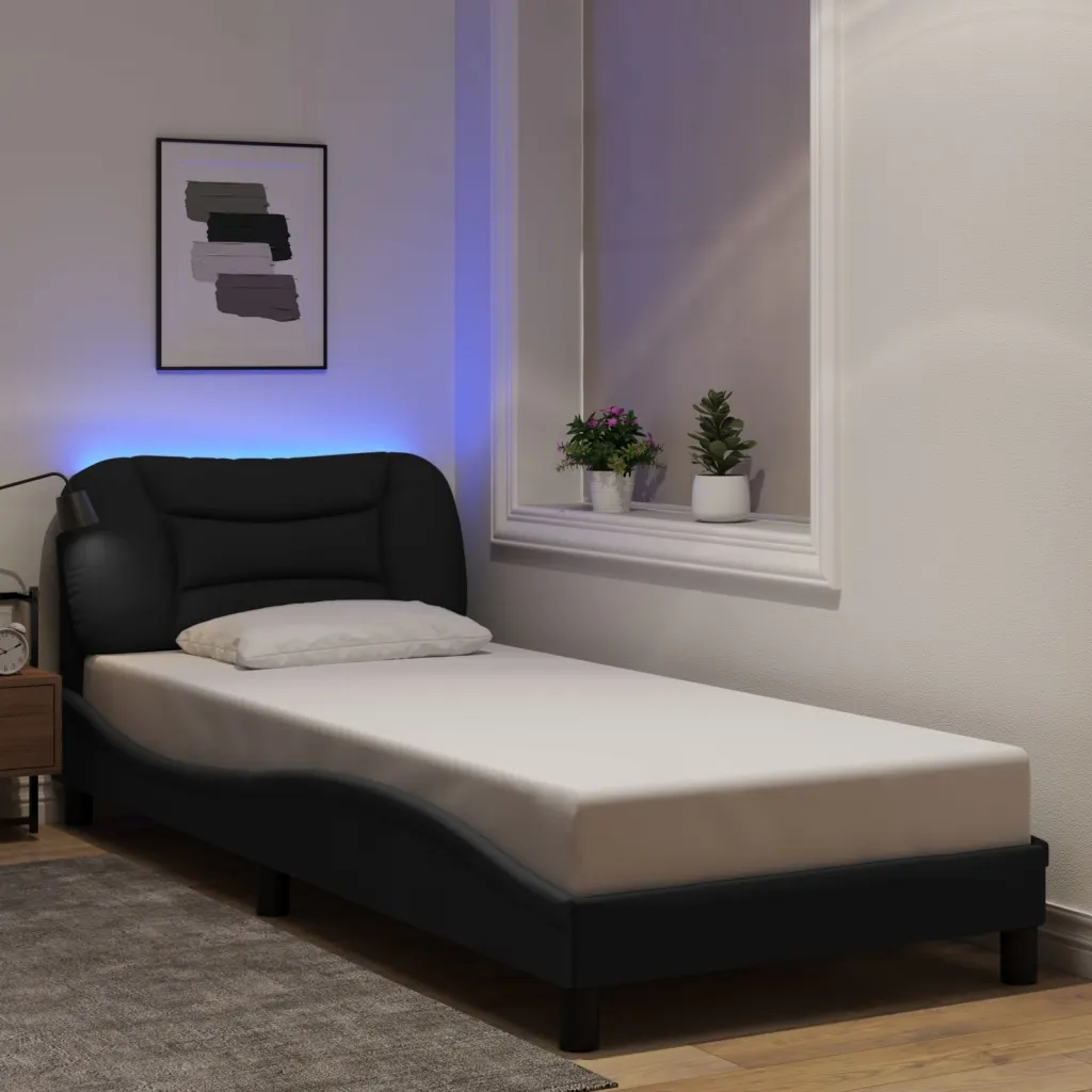 Rám postele s Led bez matrace Hvar černý 90x200 cm Látka Černý 3213678
