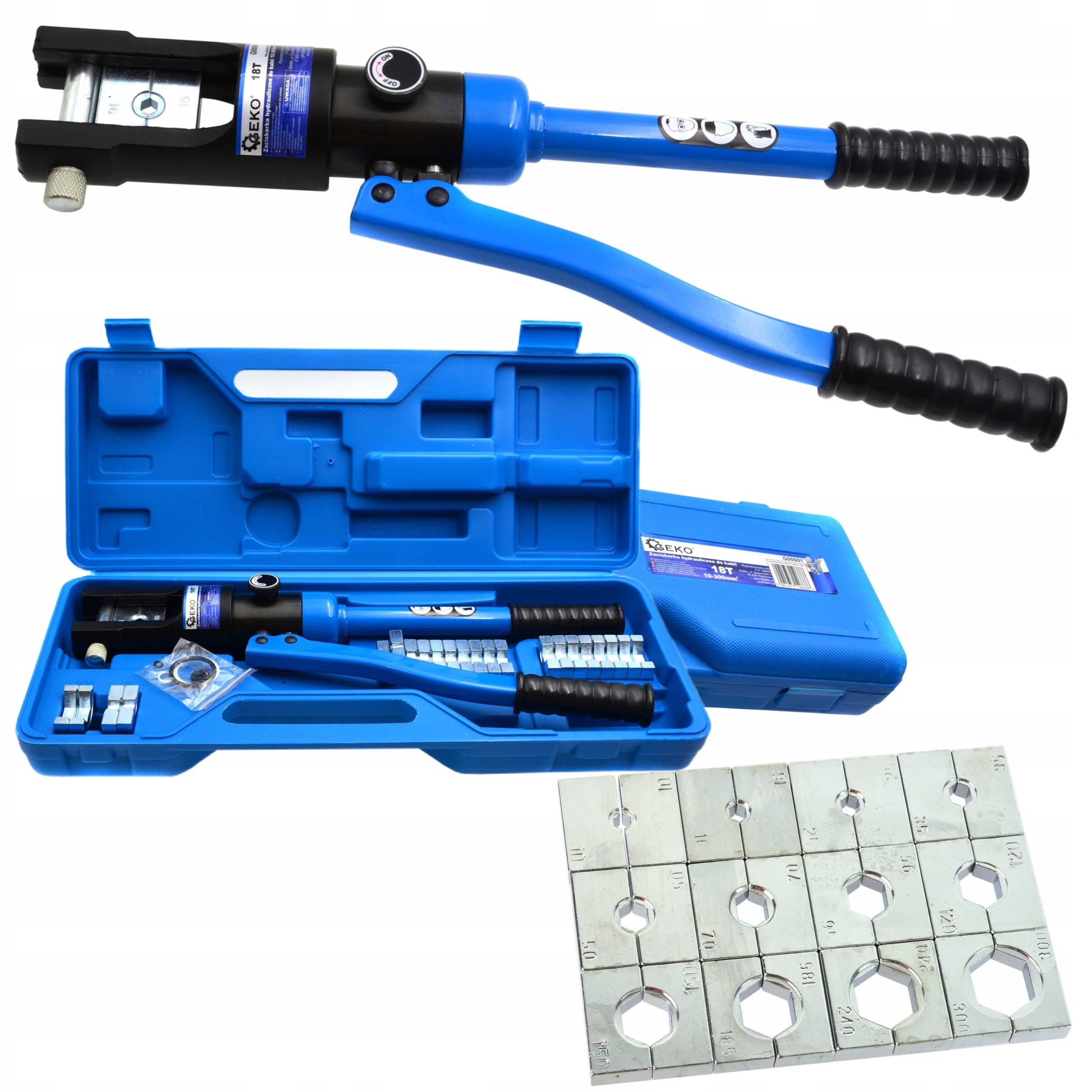 Hydraulický Krimpovač Kabelů Geko Síla 18 T 12 Matric 10-300 MM2 Kufr