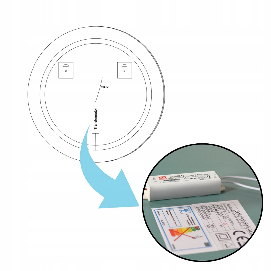 LUSTRO OKRĄGŁE LED ALUMINIOWA RAMA 100 CM CZARNE EAN (GTIN) 5902308341609