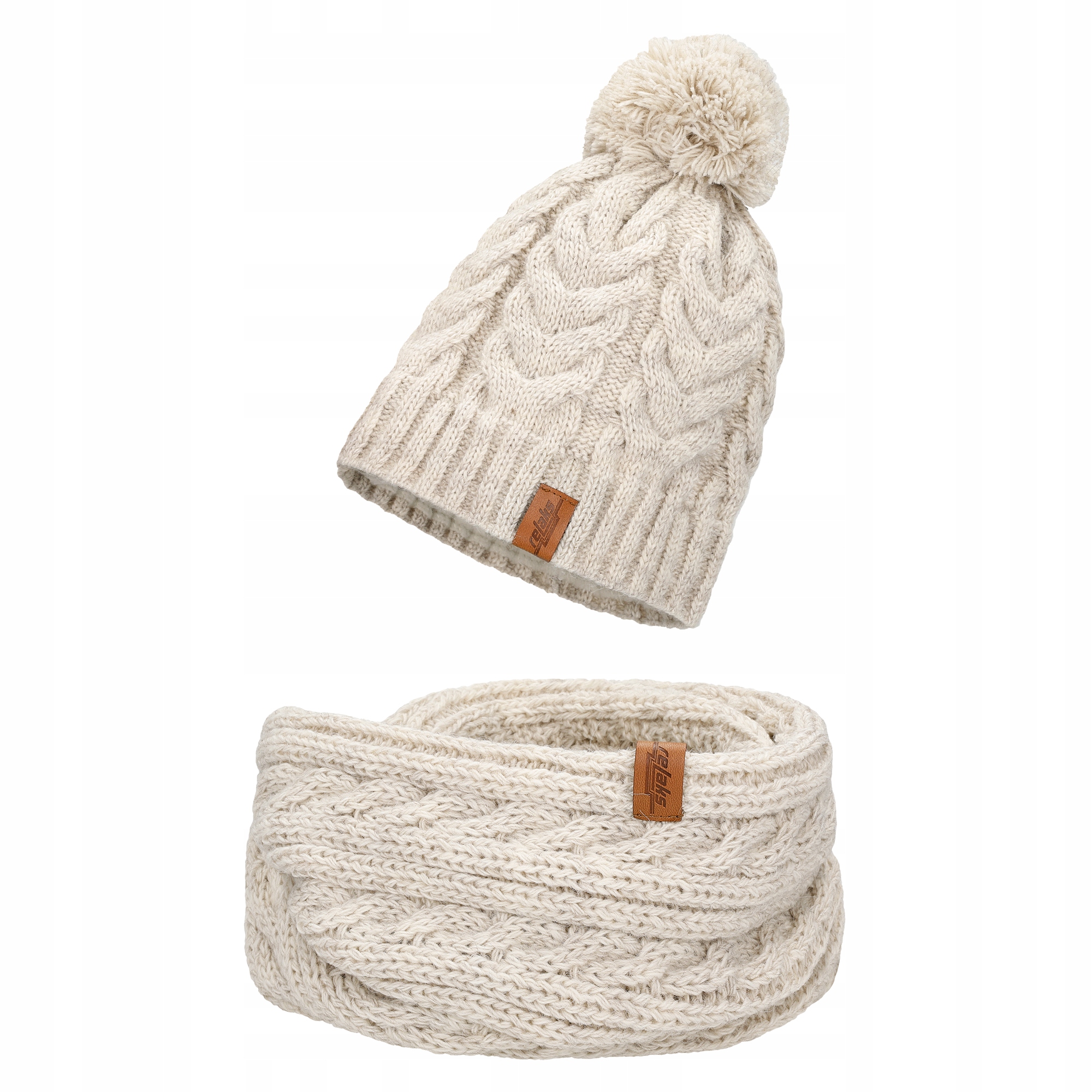 Čepice s bambulí Šátek Nákrčník teplý Set Béžová Relaks