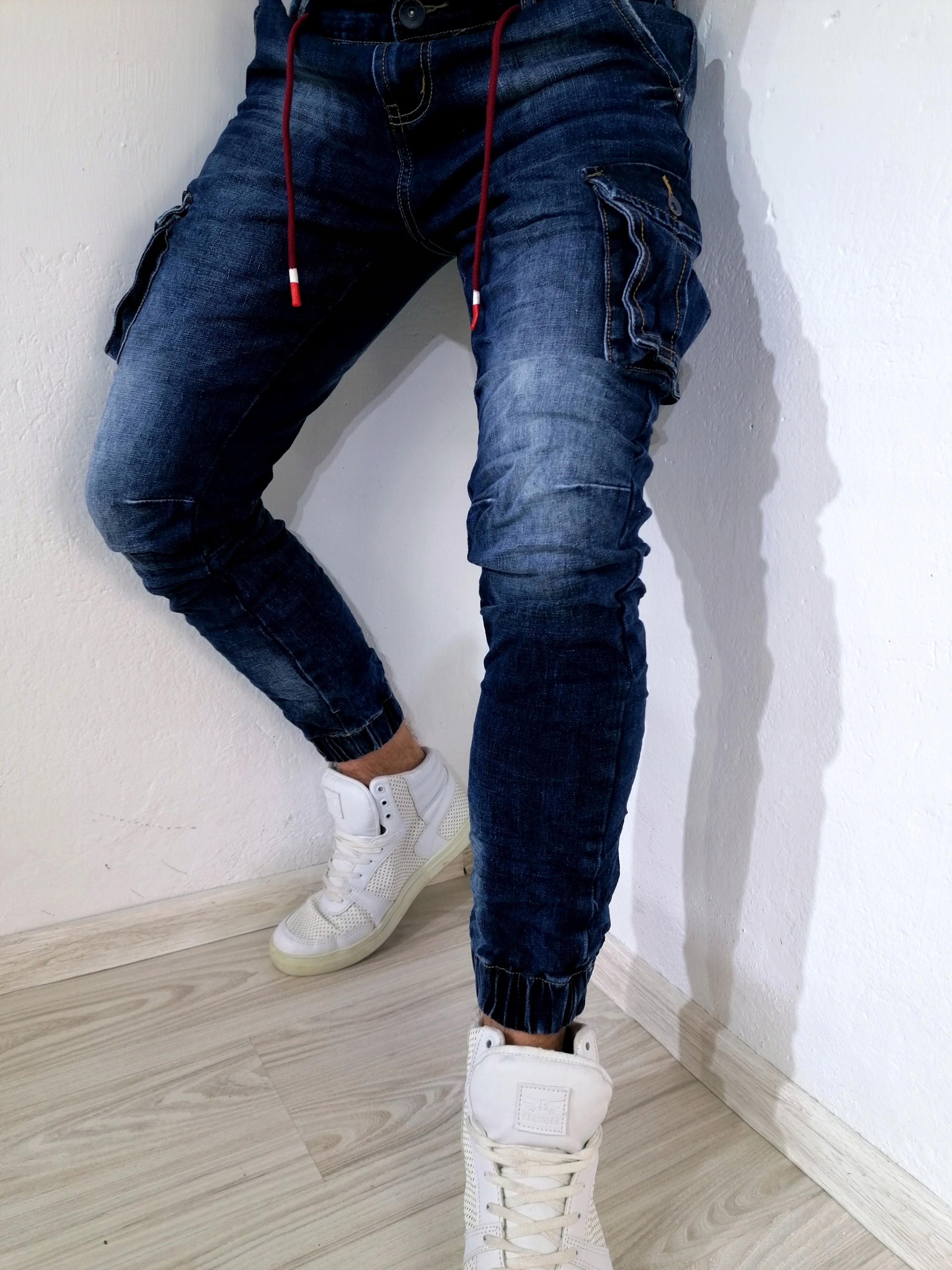 Pánské džínové jogger kalhoty kapsáče námořnická modrá 31