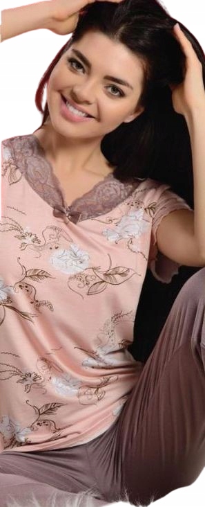 Elegantní Pyžamo Viskóza Krajka Mašlička Tričko Dlouhé Kalhoty XXL