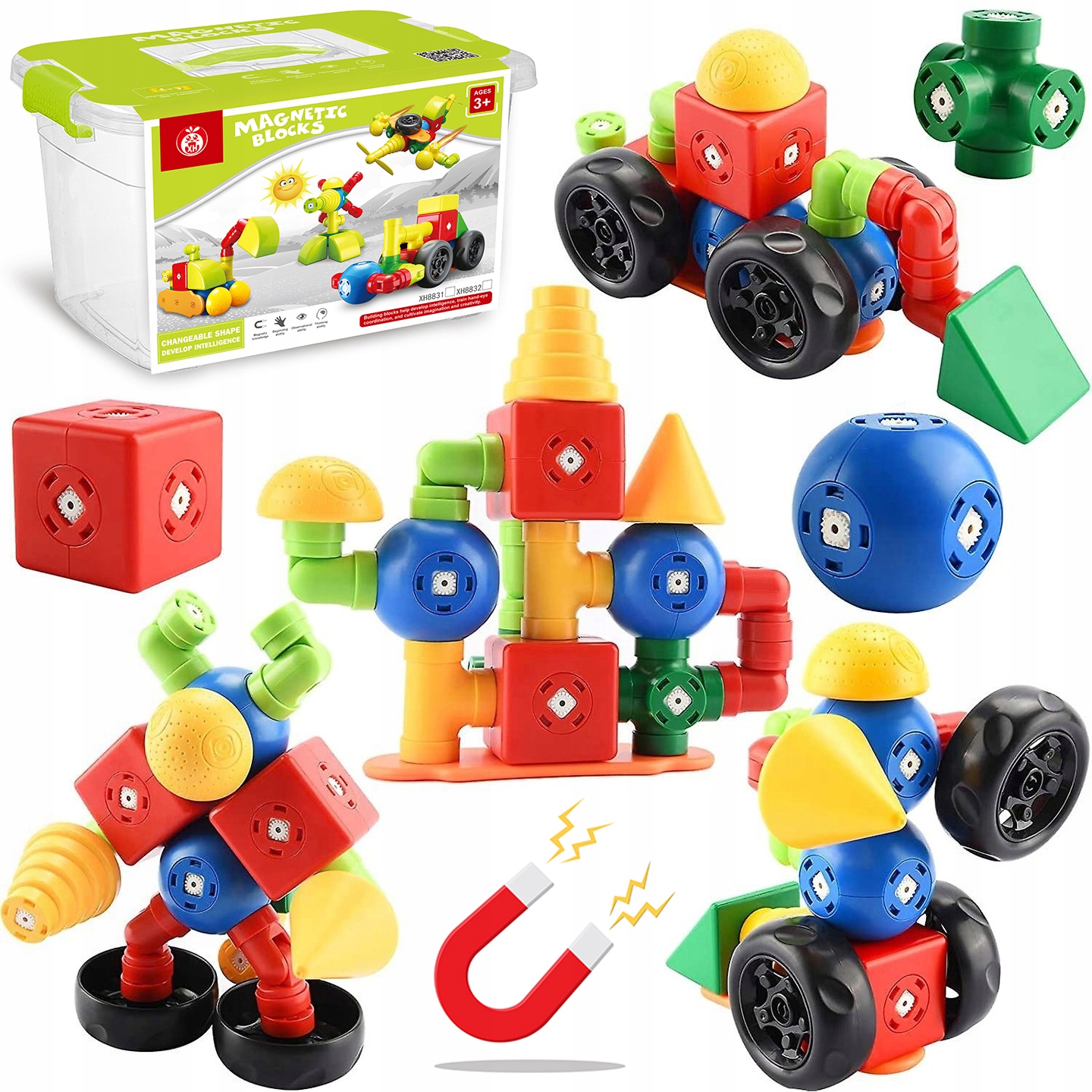SADA MAGNETICKÝCH KOCIEK, ROBOTICKÉ STAVEBNÉ VOZIDLO, KREATÍVNE PRE DETI