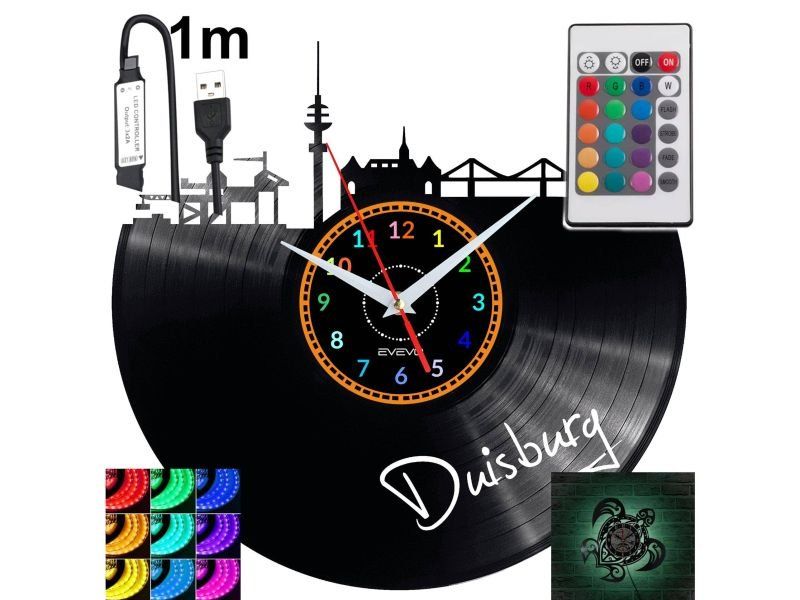 Duisburg Led podsvícené nástěnné hodiny Rgb na dálkové ovládání Vinylová deska Nowocz