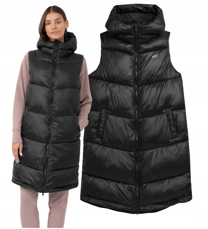 4F Vesta s s kapucí, péřová, prošívaná, černá, velikost L