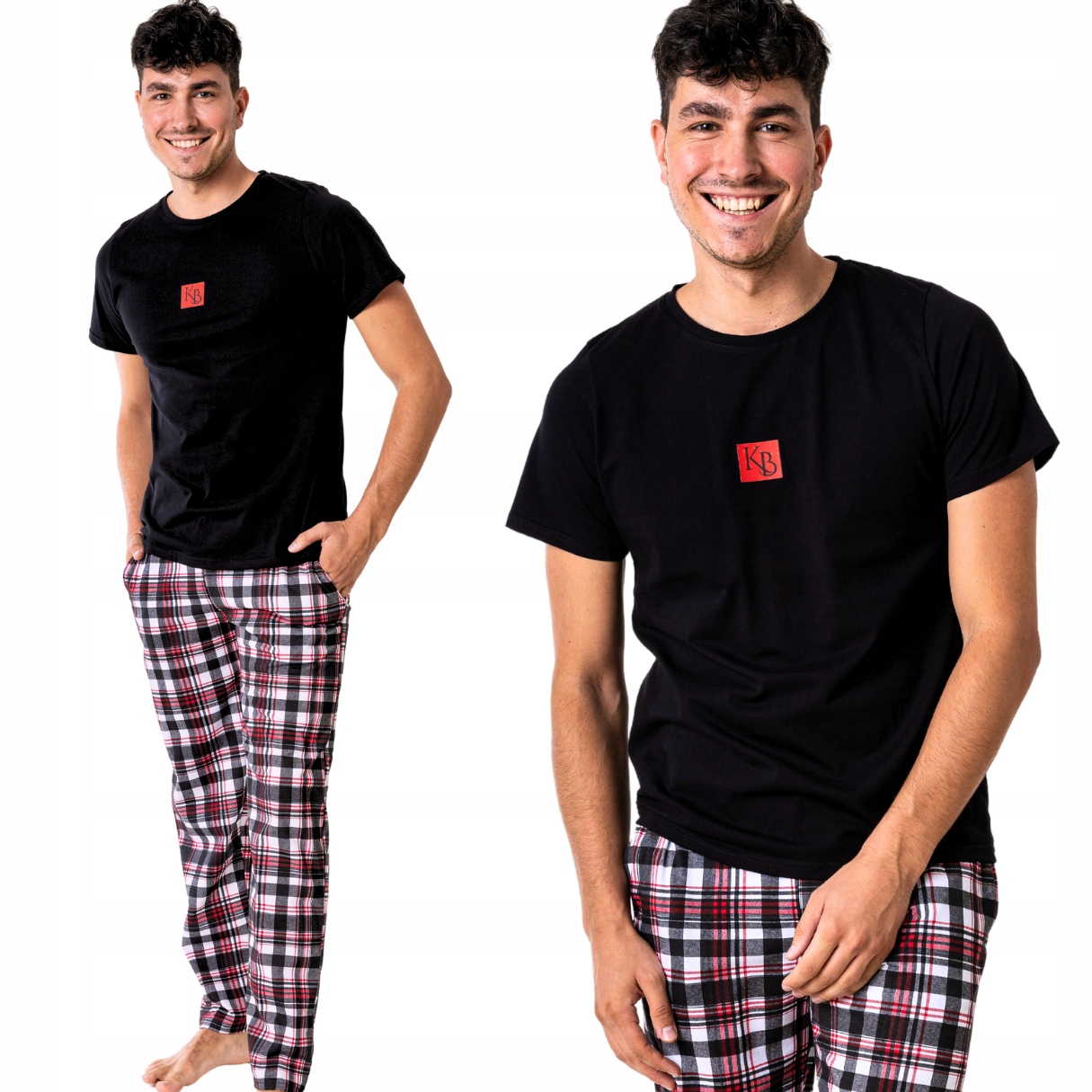 Pánské Pyžamo Kuba Vip Černá Červená Mřížka Dlouhý Rukáv L