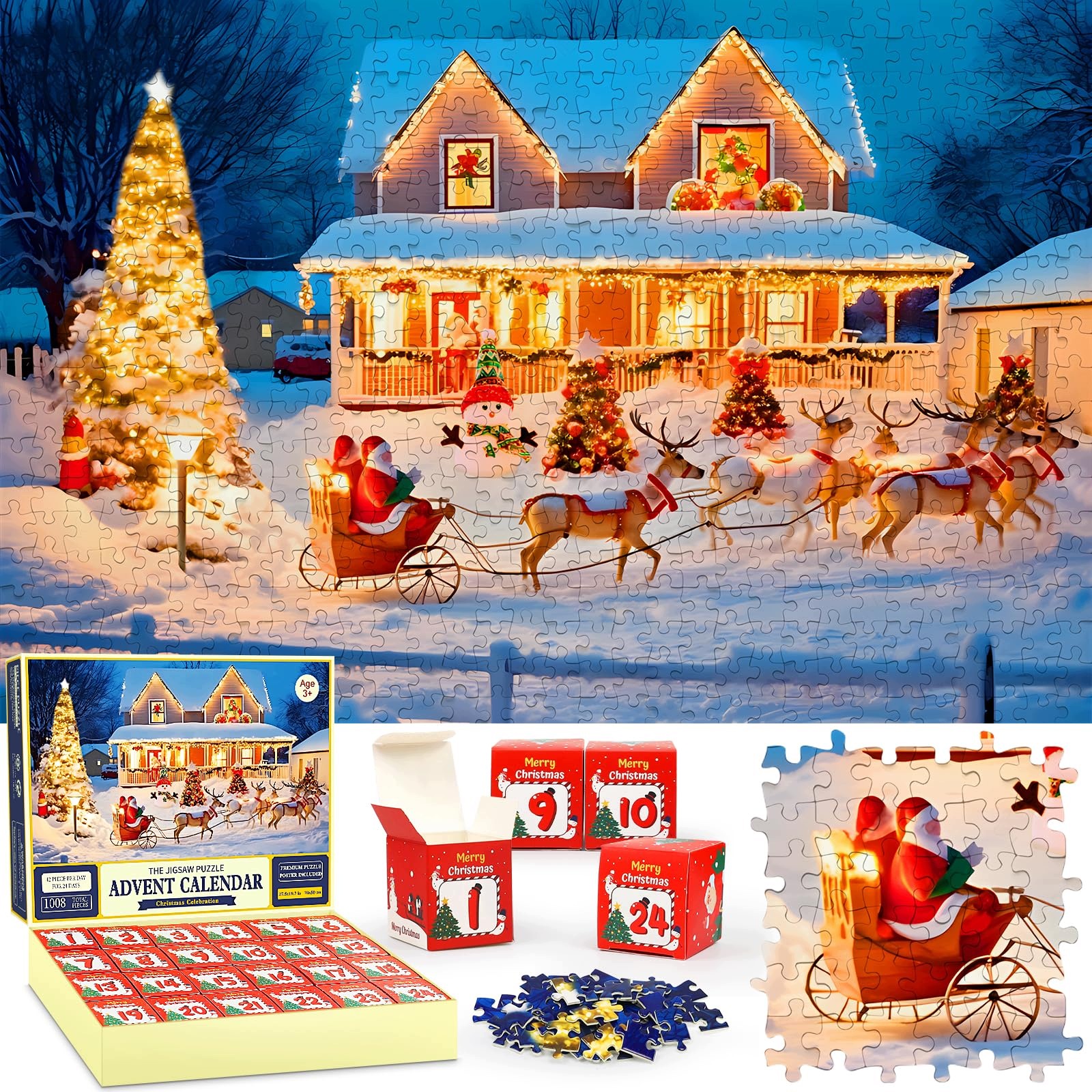 Adventní kalendář Puzzle 1008 dílků 24 vzorů na Vánoce