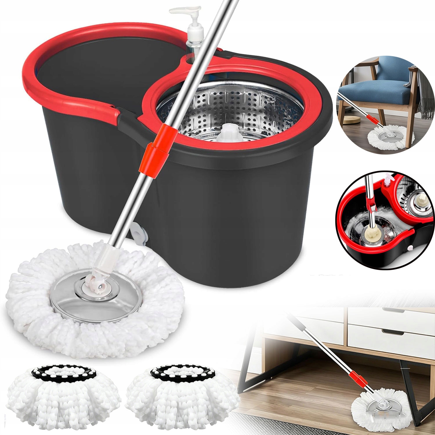 Rotační Mop 360 Spin Turbo 3V1 3 Náplně Z Mikrovlákna Bonus