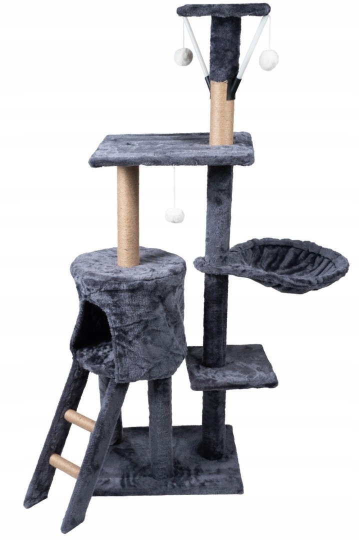 Levně Škrabadlo pro kočky pelíšek věžový domek žebřík 5 úrovní grafitový Bauerkr