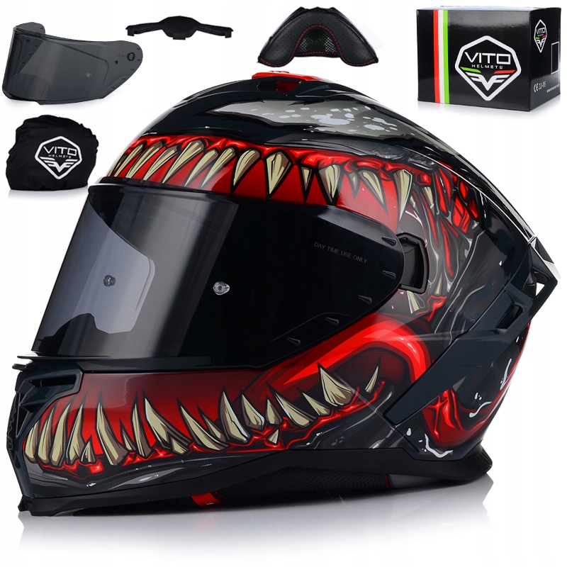 Motocyklová Prilba Vito Presto Monster Integrálna Tmavé Sklo Clona