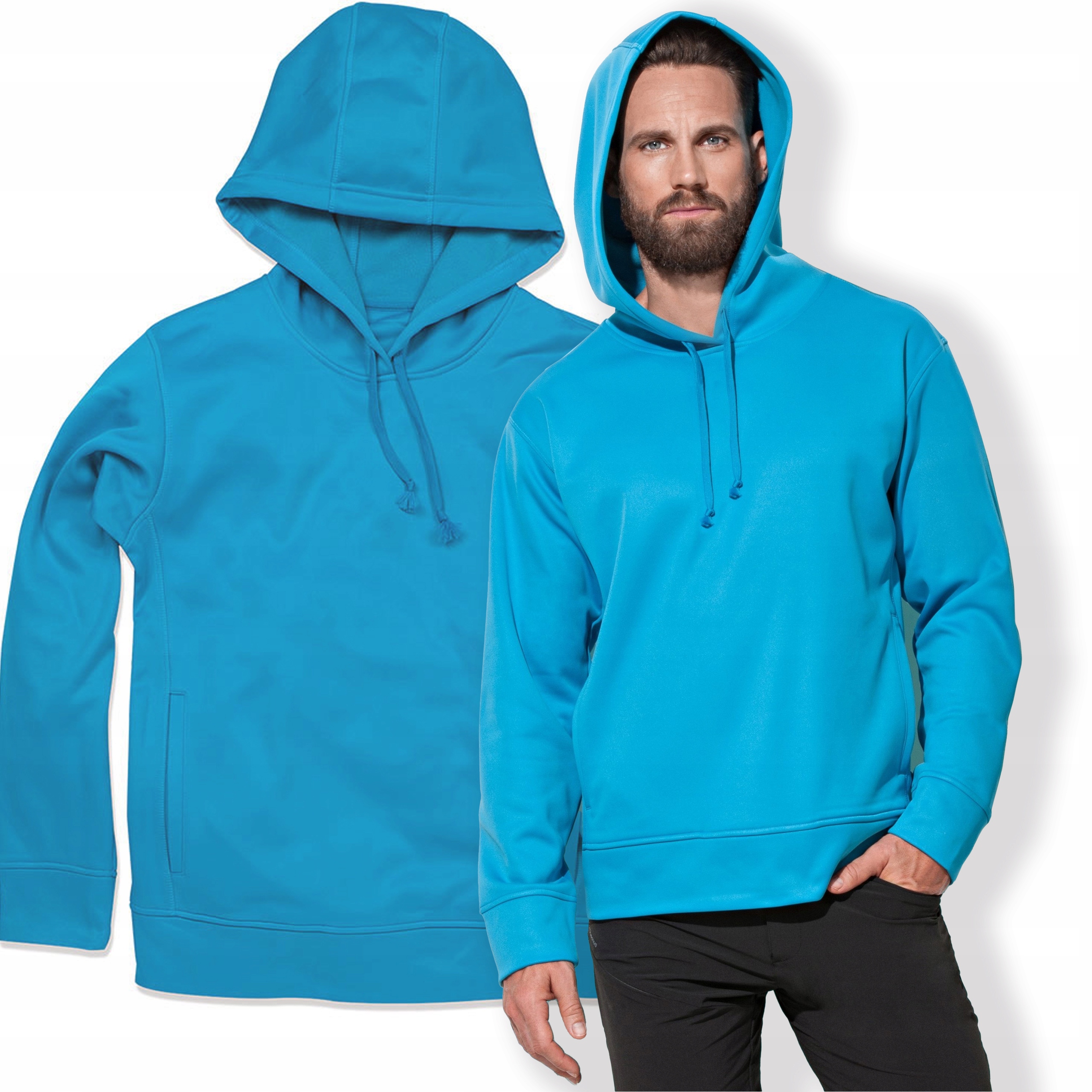 Bluza Męska treningowa z kapturem na siłownię z polarem Niebieska XL