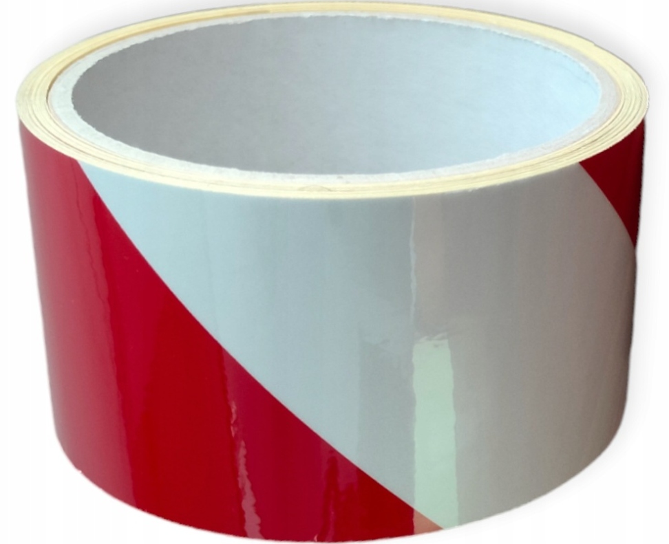 TAŚMA ODBLASKOWA GŁADKA SCHODY ODBLASK 5m SŁUPKI GARAŻ PRÓG BIAŁO CZERWONA