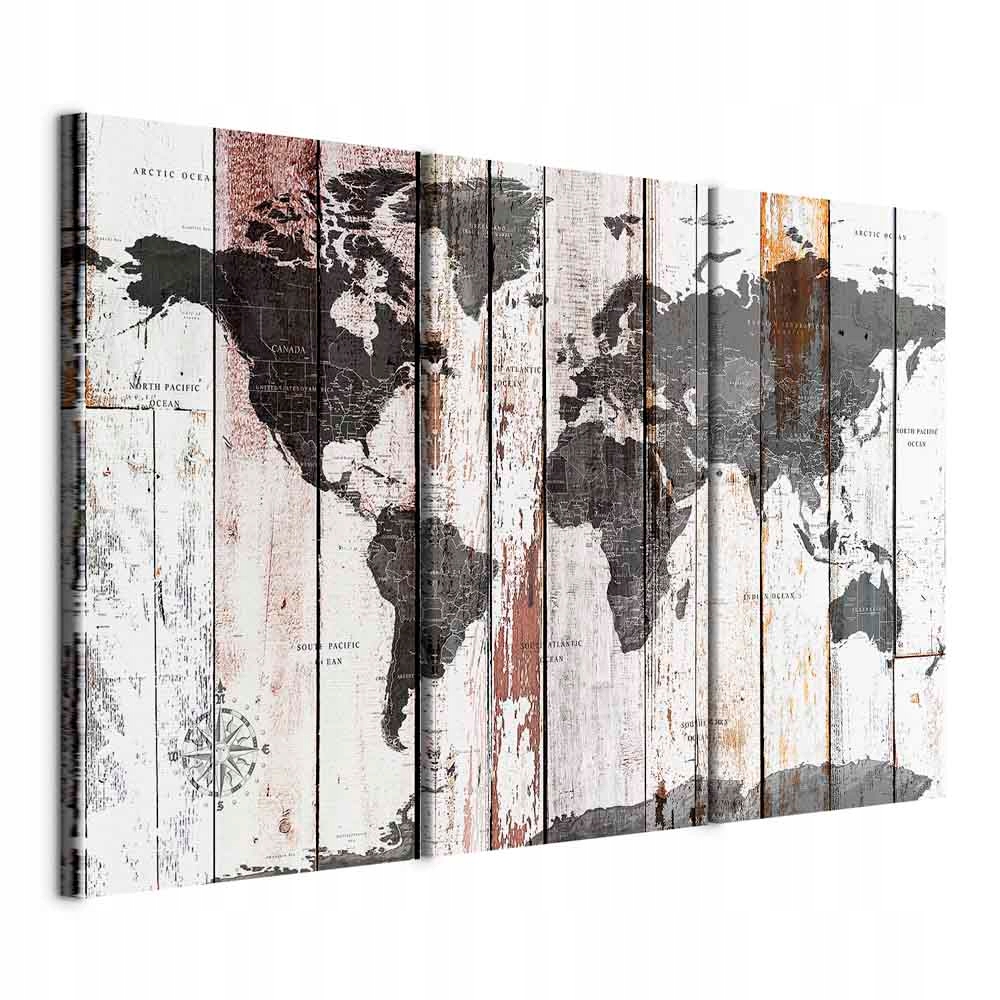 Obraz Na Plátně Triptych 3cz Mapa Světa Do Obývacího Pokoje Dekorace Desky 120x80
