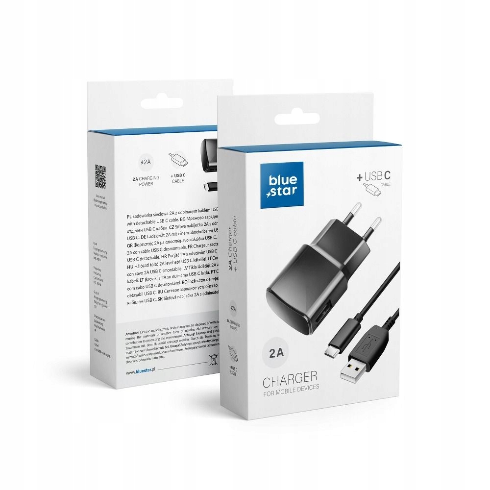 Ładowarka sieciowa do telefonu Blue Star Usb A 2A 10W kabel Usb A do Usb C