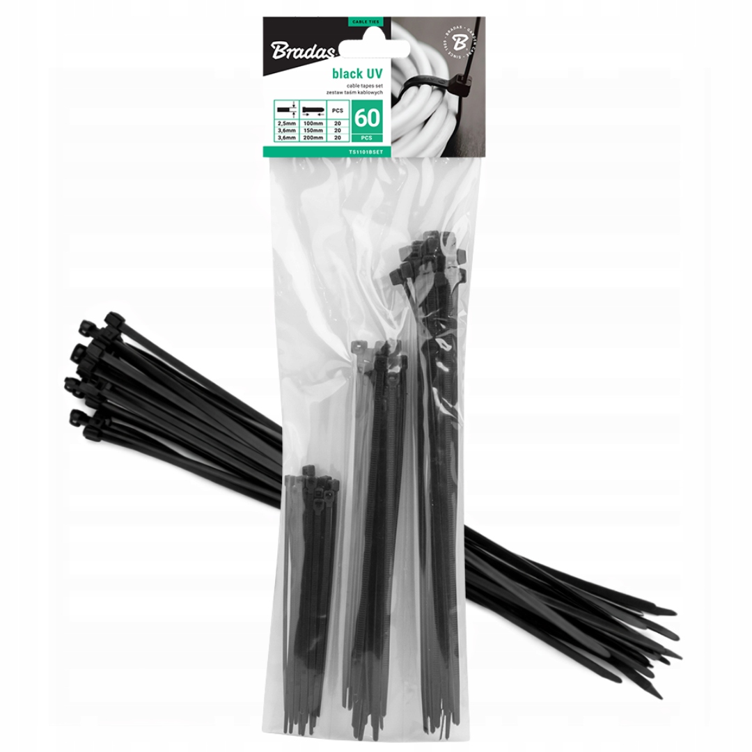 Opaski zaciskowe Trytki Trytytki 3 długości 60sz Mocne Taśmy kablowe czarne