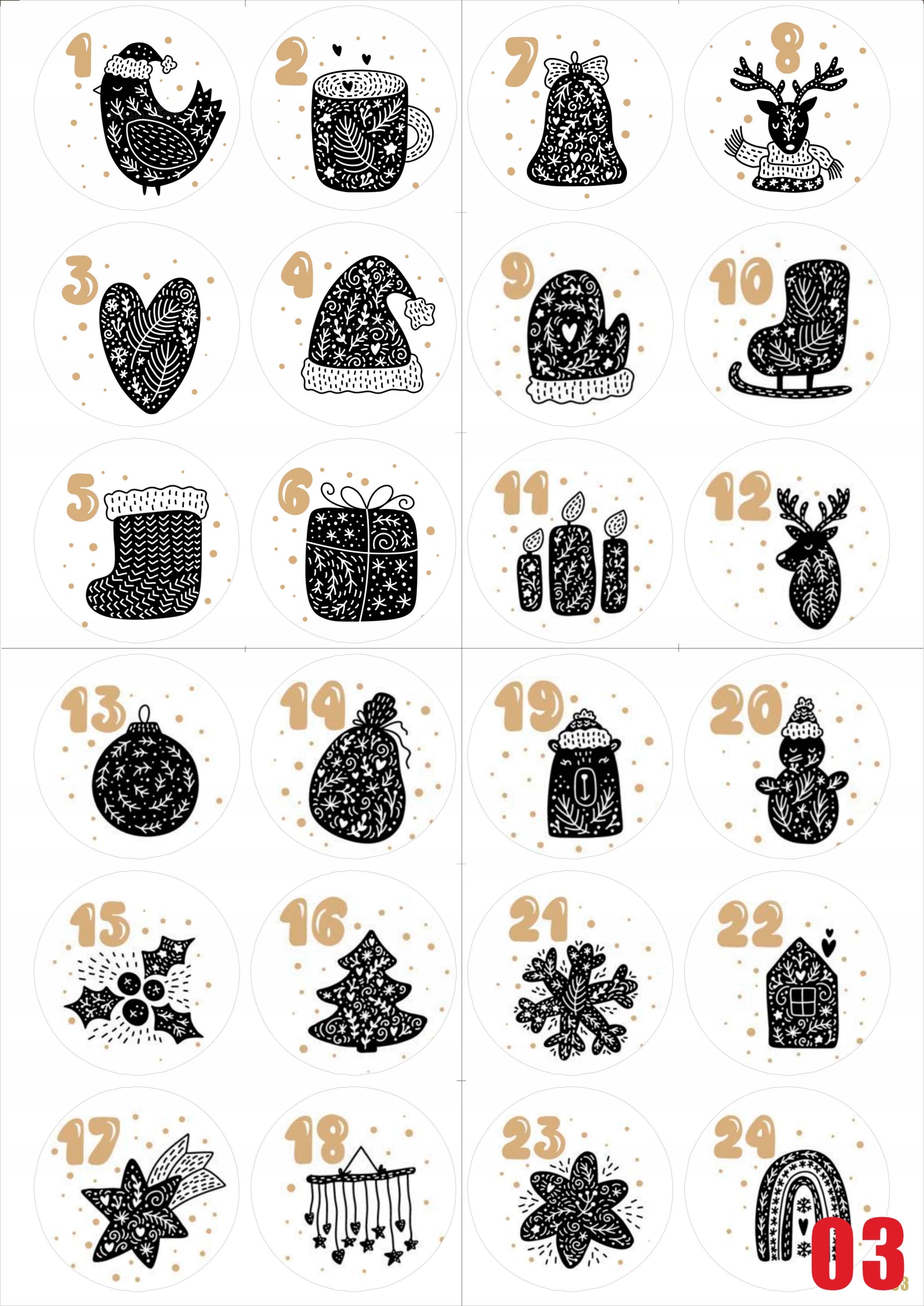 NAKLEJKI ŚWIĄTECZNE KALENDARZ ADWENTOWY wzory a4 Marka bez marki