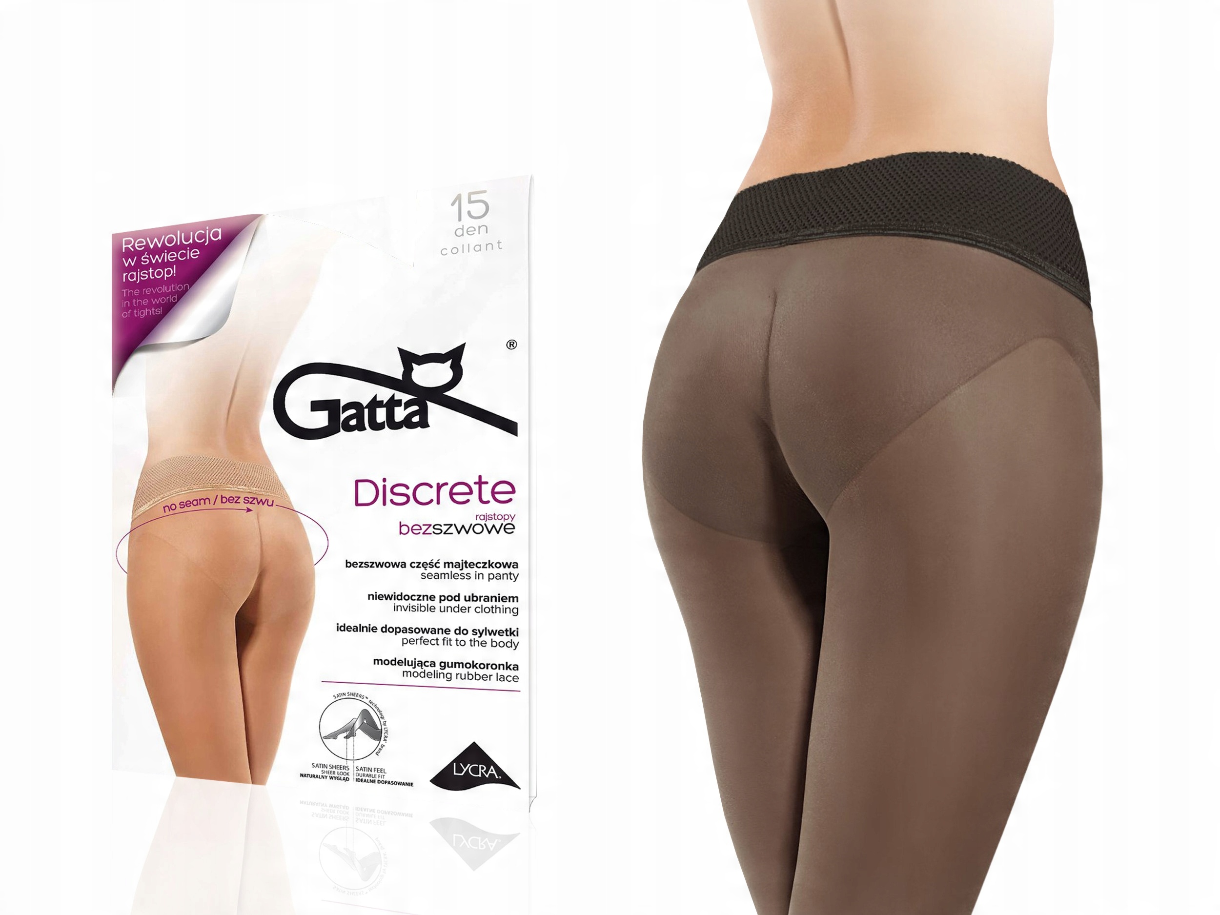 

Rajstopy bezszwowe Discrete Gatta, nero, 4-L