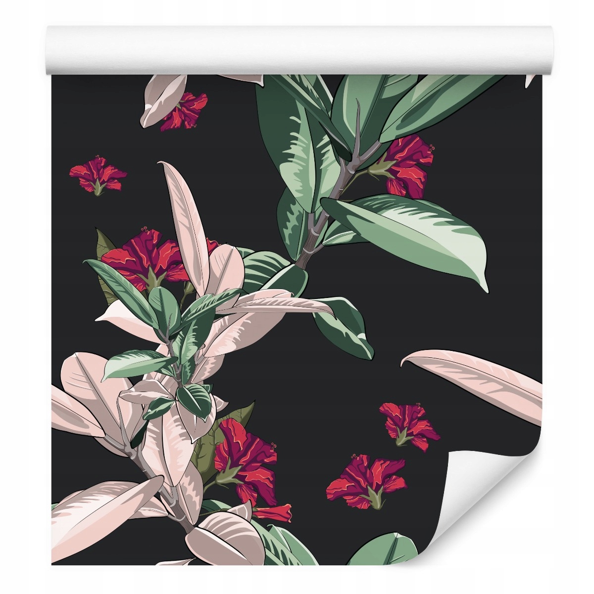 Tapeta do obývacího pokoje s tropickými květy a listy vintage