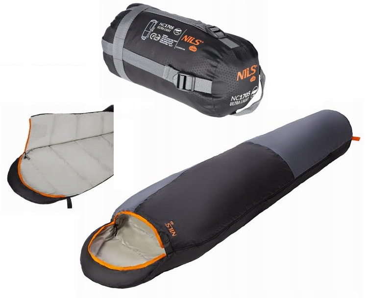 Śpiwór Ultra Lekki Czarno-pomarańczowy 215x75cm Nils Camp NC1705
