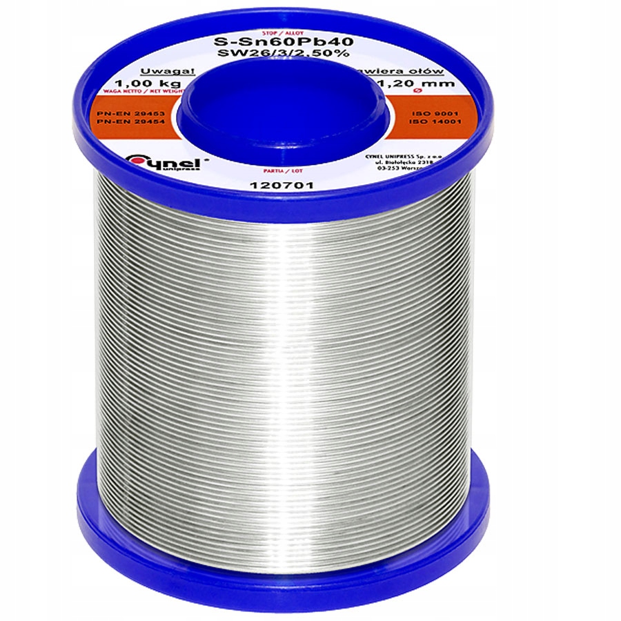 Cyna z topnikiem 1,20mm/1000g Sn60Pb40 Cynel 1,2mm