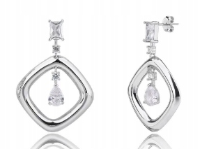 Stříbrné náušnice Ag 925 rhodiované čtverce se zirkony IM0080125ER